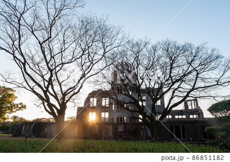 Backlit image of the atomic dome at sunset 86851182