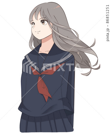 未来を見つめる女子学生 セーラー服 のイラスト素材