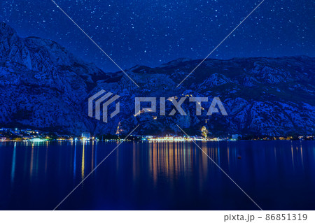 Night mountain and ancient Kotor town 86851319