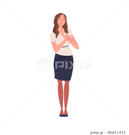Smiling Woman Character Standing and Clapping His Hands as Applause and Ovation Gesture Vector Illustration Smiling Woman Character Standing and Clapping His Hands as Applause and Ovation Gesture Vector Illustration 86851455