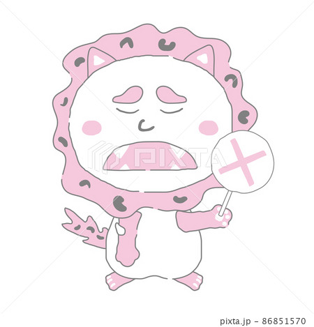 バツ札を持つ沖縄のシーサー シンプルカラー イラスト素材 バツ札を持つ沖縄のシーサー シンプルカラー イラスト素材 86851570