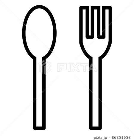白色 スプーンとフォークのイラストのイラスト素材