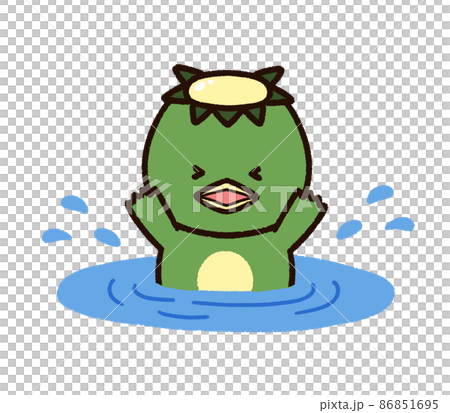 水の中にいるかわいい河童のイラスト素材
