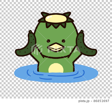Cute Kappa And Cucumber In The Water Stock Illustration