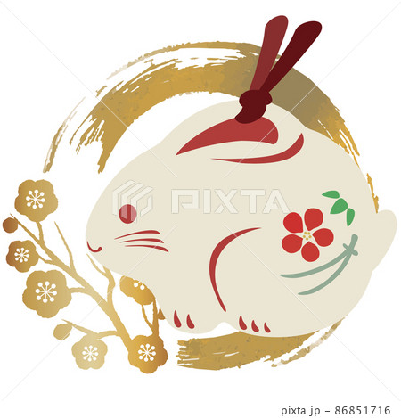 うさぎ 卯年 卯 ウサギ 兎 土鈴 年賀23 年賀状素材 正月 かわいい 和風 飾り イラストのイラスト素材