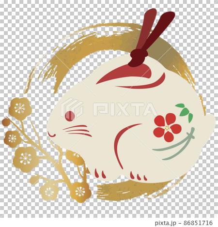 うさぎ 卯年 卯 ウサギ 兎 土鈴 年賀23 年賀状素材 正月 かわいい 和風 飾り イラストのイラスト素材