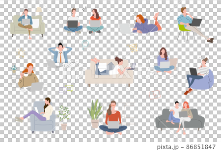 ベクターイラスト素材：ノートパソコンを使う人物セット 86851847