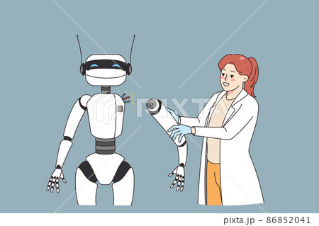 Woman work with ai robot in office 86852041