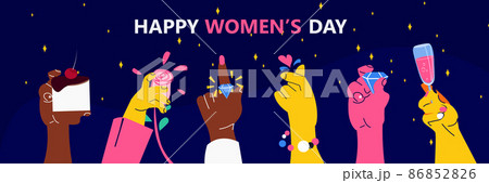 set mix race female hands international happy womens day celebration concept 8th march greeting card 86852826