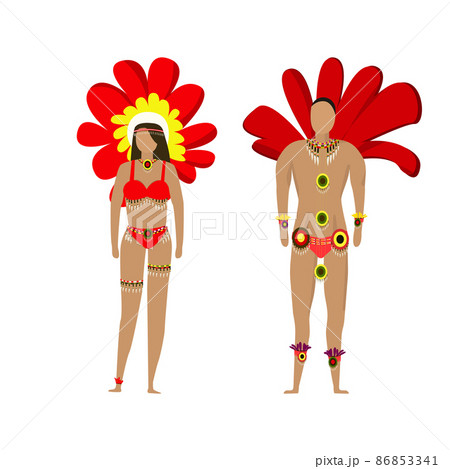 Girl and man in Brazilian national carnival festive costumes - Vector 86853341