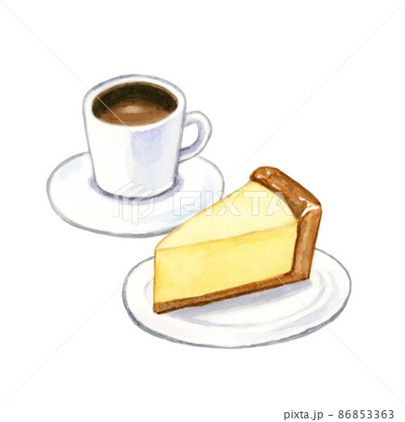 チーズケーキとコーヒー【手描き水彩画】 チーズケーキとコーヒー【手描き水彩画】 86853363