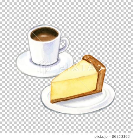 芝士蛋糕和咖啡【手繪水彩】 86853363