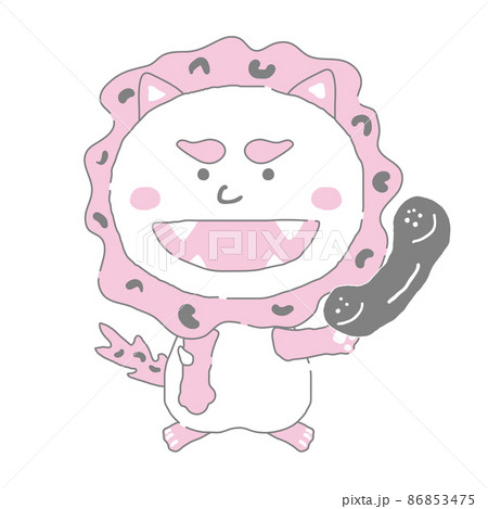 受話器を持つ沖縄のシーサー　シンプルカラー　イラスト素材 86853475