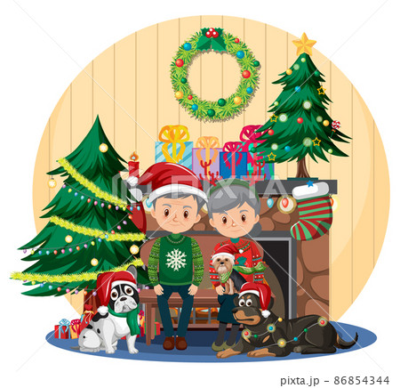 Elderly couple celebrating Christmas at home 86854344