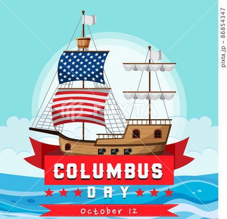 Happy Columbus day banner with flagship 86854347