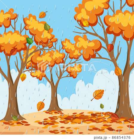 Raining in autumn forest background 86854376