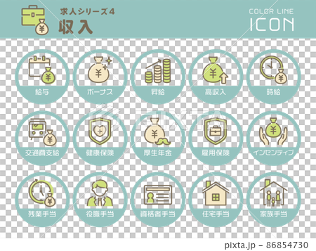 Job Series 4 Income / Reward / Allowance Color Line Icon Set 86854730
