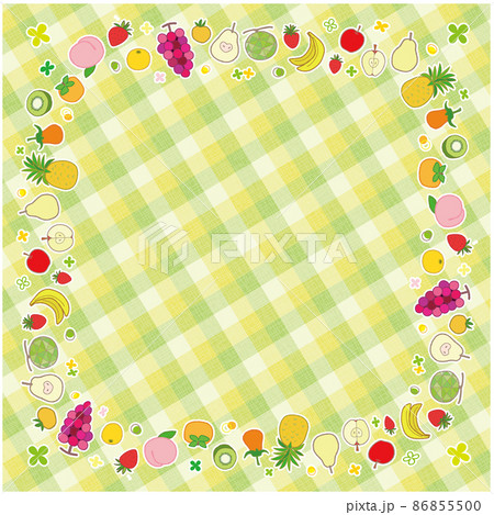 果物のフレーム フォトフレーム 角丸正方形 背景 チェック柄 パステルグリーン 86855500