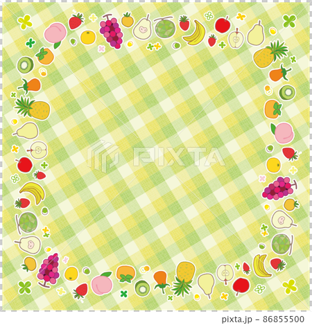 果物のフレーム フォトフレーム 角丸正方形 背景 チェック柄 パステルグリーン 86855500