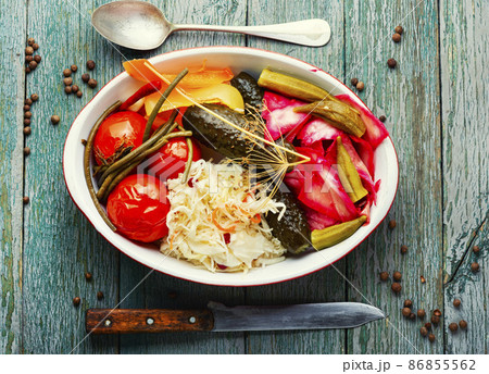 Homemade pickles, salty vegetables 86855562