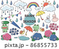 子供向けにも使いやすい梅雨の可愛いイラスト素材セット 86855733