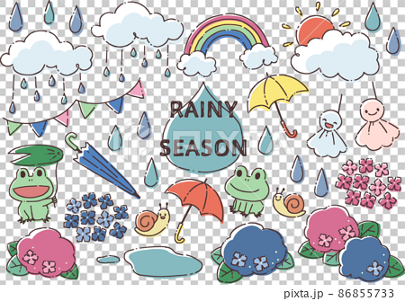 子供向けにも使いやすい梅雨の可愛いイラスト素材セット 86855733