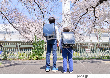 背の高さが異なる2人の小学生の後姿 背の高さが異なる2人の小学生の後姿 86856068