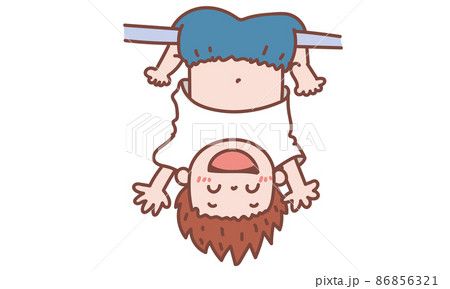 鉄棒にぶらーんとぶら下がる男の子 86856321