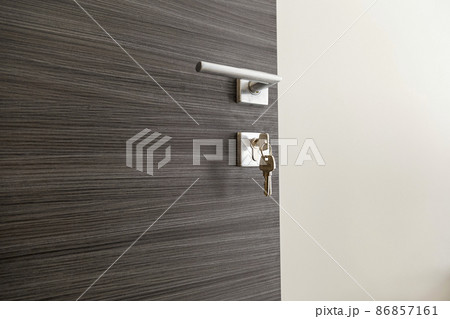 Keys in the front door lock. The concept of investing in real estate and mortgages. Financial real estate. Moving to a new house. Door handle. Keys in the front door lock. The concept of investing in real estate and mortgages. Financial real estate. Moving to a new house. Door handle. 86857161