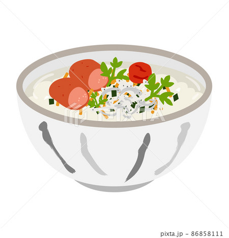 明太子としらすと梅干しのお茶漬けのイラスト 86858111