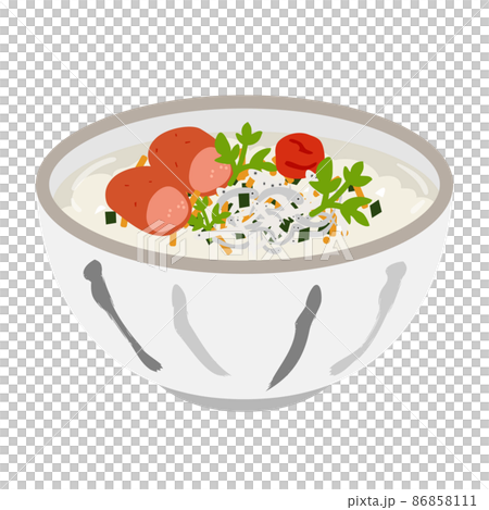 明太子としらすと梅干しのお茶漬けのイラスト 86858111