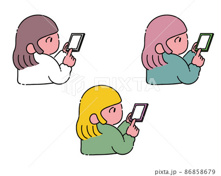 スマホと女の子のイラスト素材