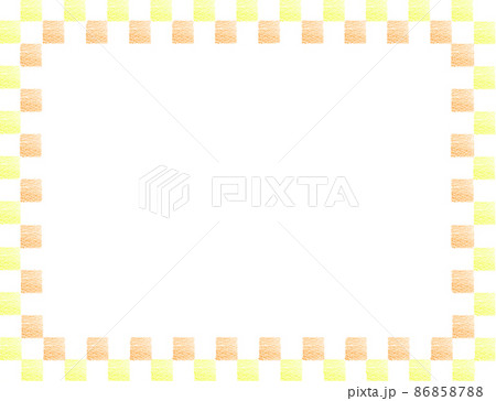 クレヨンで描かれた市松模様の囲みフレーム 橙/黄色 横 他色有り クレヨンで描かれた市松模様の囲みフレーム 橙/黄色 横 他色有り 86858788