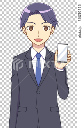 A man in a suit showing the screen of a smartphone 86859516