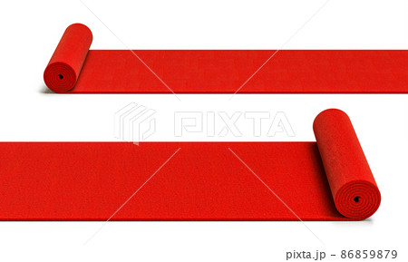 unrolling red carpets on white background. unrolling red carpets on white background. 86859879