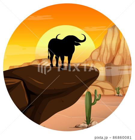 Buffalo silhouette in savanna forest Buffalo silhouette in savanna forest 86860081