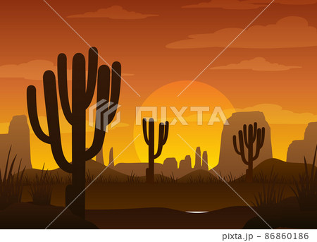 Silhouette savanna forest at sunset time 86860186