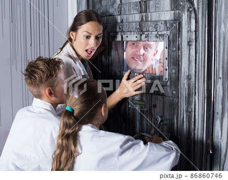 Family is helping dad and girl get out of the locked door Family is helping dad and girl get out of the locked door 86860746