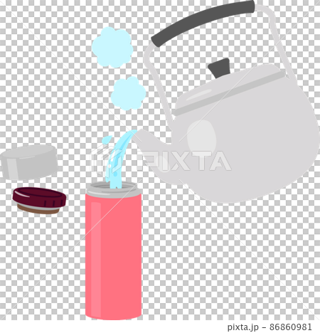 Hot water poured from a kettle into a heat-retaining water bottle 86860981
