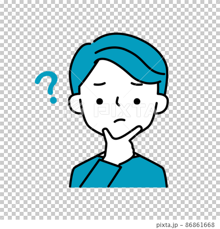 A simple illustration icon of a man with a worried pose and facial expression and a question mark A simple illustration icon of a man with a worried pose and facial expression and a question mark 86861668