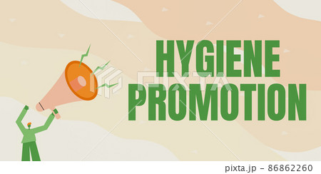 Handwriting text Hygiene Promotion. Business approach systematic program to prevent related disease with sanitation Illustration Of A Man Pointing Away Holding Megaphone Making New Announcement. 86862260