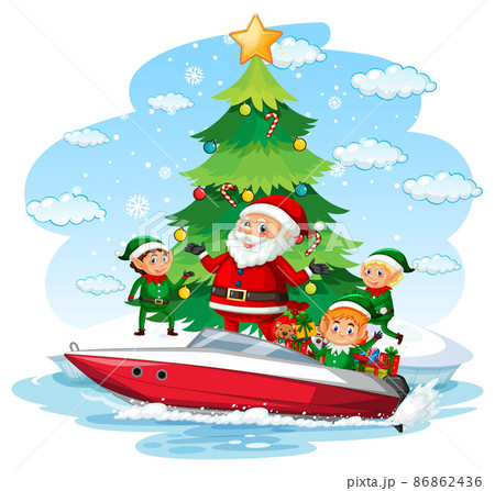 Santa Claus delivering gifts by boat 86862436