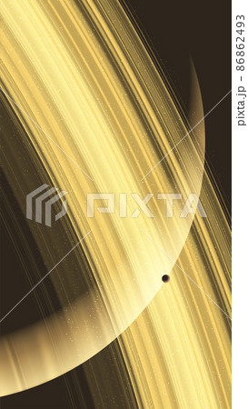a giant ring planet with an orbiting moon. 86862493