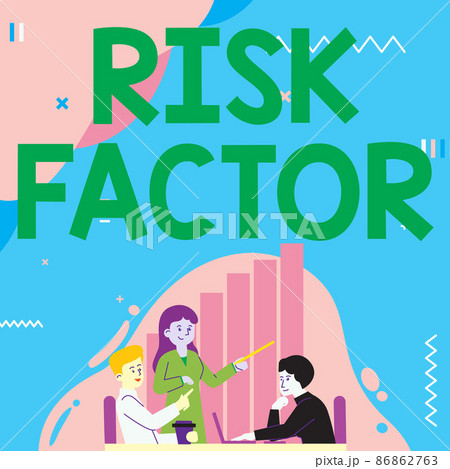 Inspiration showing sign Risk Factor. Concept meaning Characteristic that may increase the percentage of acquiring a disease Lady Drawing Explaining To Her Teammate Process Steps. 86862763