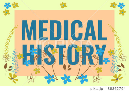 Conceptual display Medical History. Business showcase the past background of a person in terms of health Text Frame Surrounded With Assorted Flowers Hearts And Leaves. 86862794