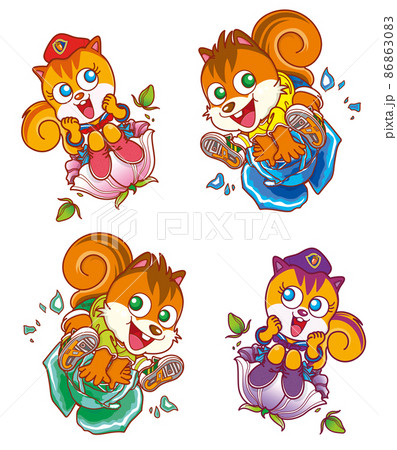 リス キャラクター 花畑 ふたりのイラスト素材
