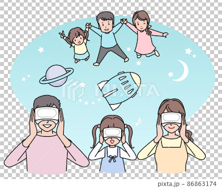 VRゴーグルで宇宙遊泳を楽しむ家族 86863174