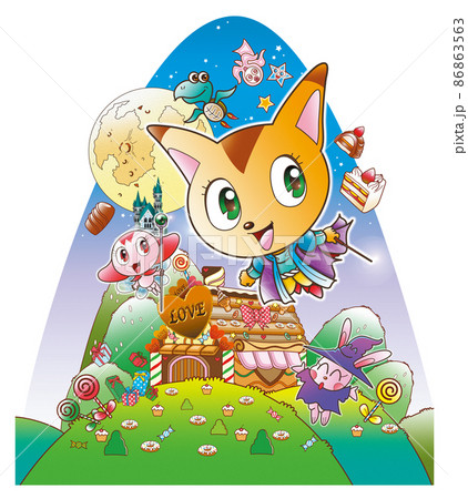 お菓子の家 キャラクター イメージ画のイラスト素材