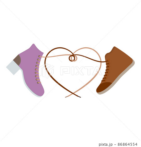 Women's sneakers and heart-shaped laces. Casual city footwear. Fashionable youth shoes. Isolated vector illustration. Flat design. 86864554