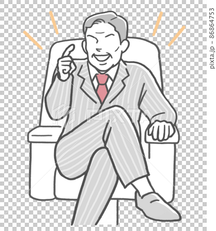A middle-aged man who sits on the sofa with his legs crossed and speaks proudly 86864753